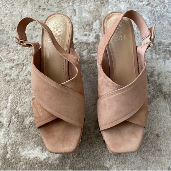 Vince Camuto Suede Square Toe Studded Platform Heels - Picture 2 of 7